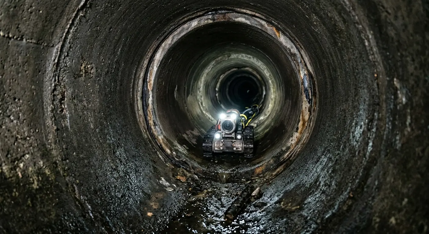 Robotic sewer camera inspecting pipe interior for Sewer Line Cleaning in Winchester